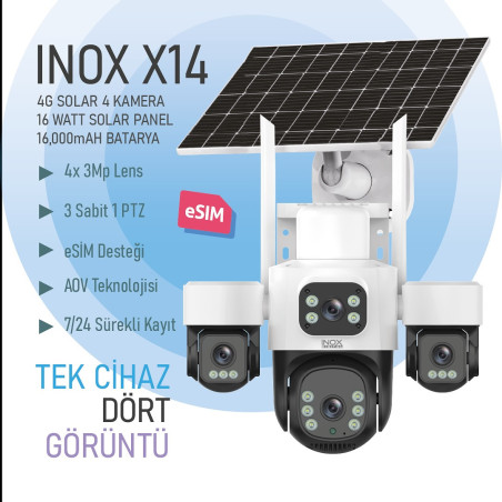 Inox-X14 4 Lensli E-Sim Destekli Solar Güvenlik Kamerası
