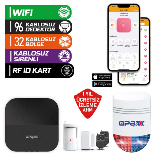 copy of OPAX-W20-W-SİYAH +BGR-O9 SADECE WIFI & BGR-09 KABLOSUZ SİRENLİ ALARM SİSTEMİ (1 YIL AHM ÜCRETSİZ)