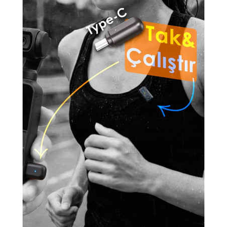 Kablosuz Yaka Mikrofonu Type-C CES Mini Mic ENC 2 Kişilik