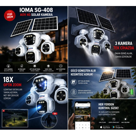 IOMA SG-408 AOV 4G Solar Güvenlik Kamerası | 18X  Zoomlu Profesyonel Tarla ve Arazi Kamerası