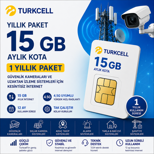 Turkcell 15 GB Aylık Kotalı M2M Data SIM Kart – 12 Aylık Paket