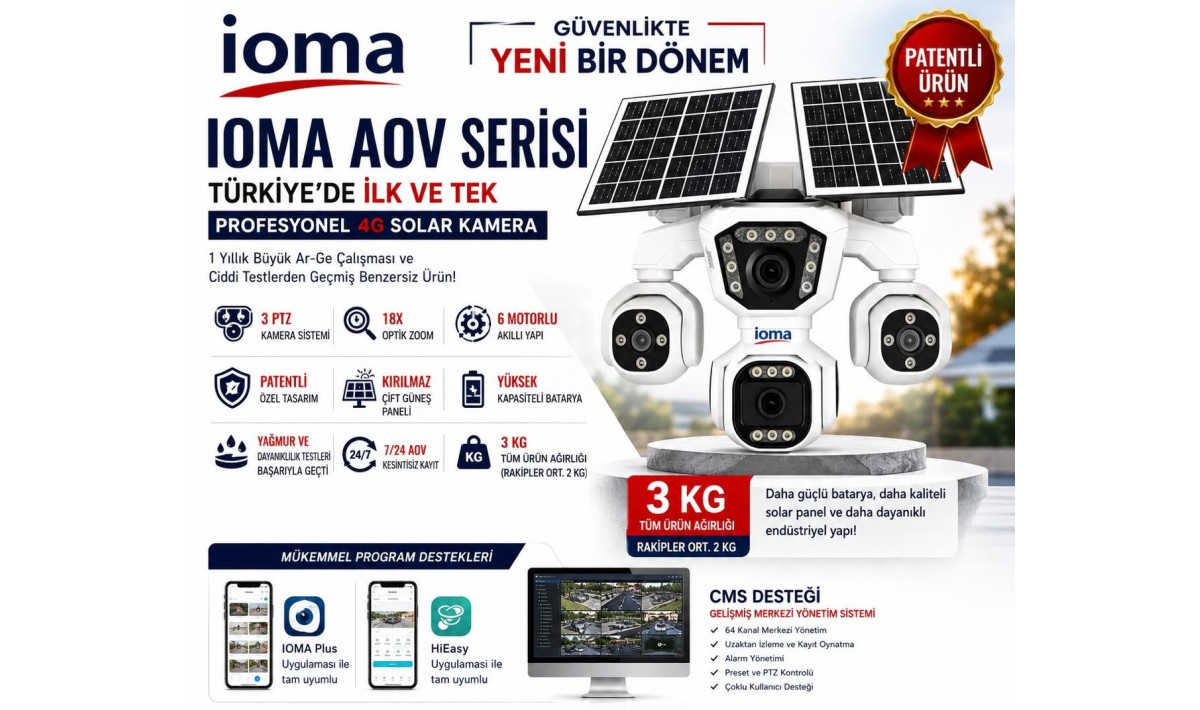 IOMA SG408 Elektrik ve Wi-Fi Gerektirmeyen Yeni Nesil 4G Solar Güvenlik Kamerası